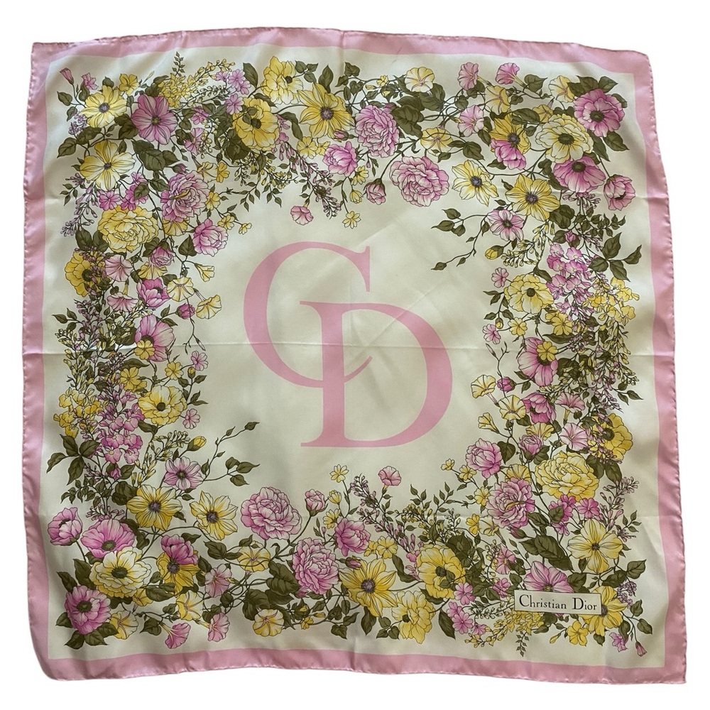 Christian Dior CD Floral 100% Silk Scarf Authentic